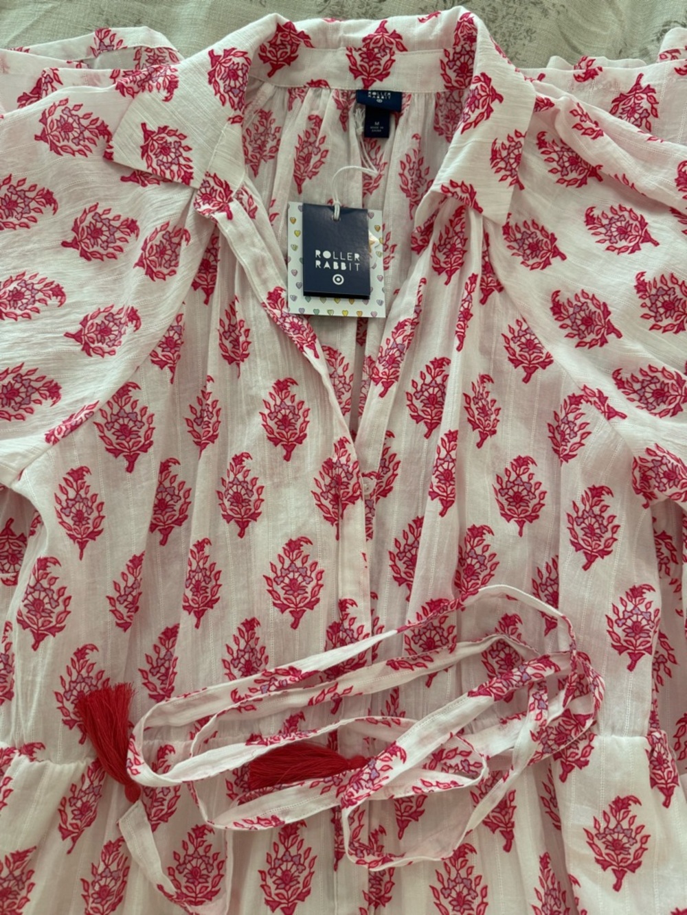 NWT!! Roller Rabbit White Tunic Dress with Red Botanical Block Print